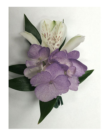 Purple Hydrangea & White Alstro Bout.