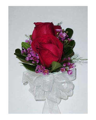 2 Red Rose & Wax Corsage