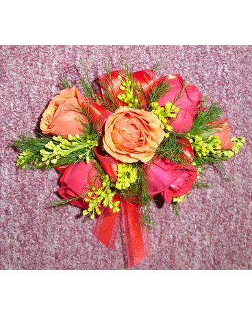 Red & Orange Mini Rose Corsage