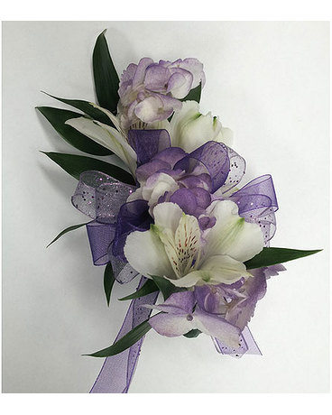 Purple Hydrangea & White Alstro Corsage