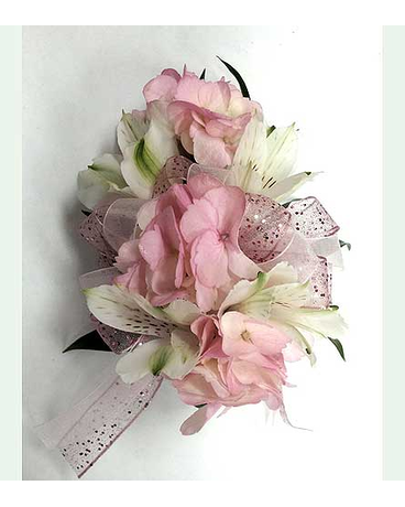 Pink Hydrangea & White Alstro Corsage