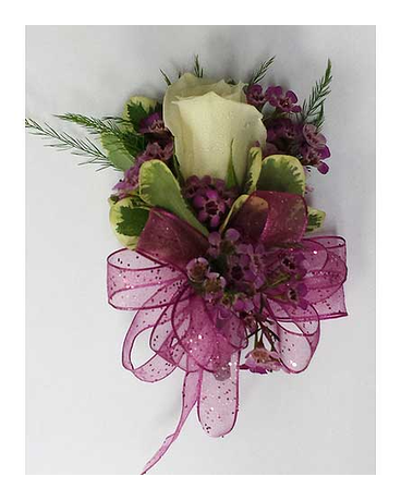 1 White Rose & Wax Corsage